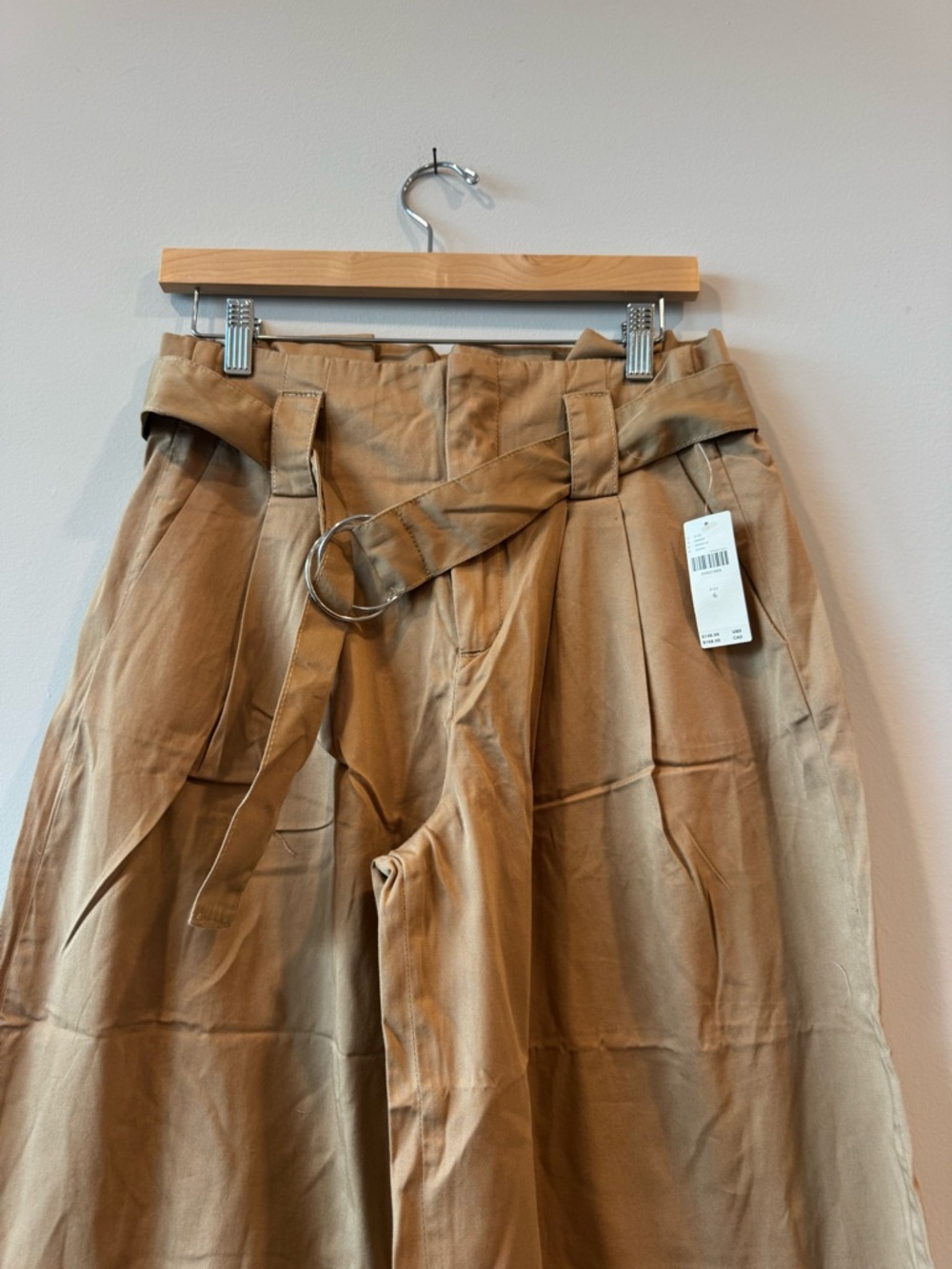 Anthropologie Maeve Tan Wide-Leg culotte Crop Belted work Pants high waist Sz 6 - Picture 6 of 13